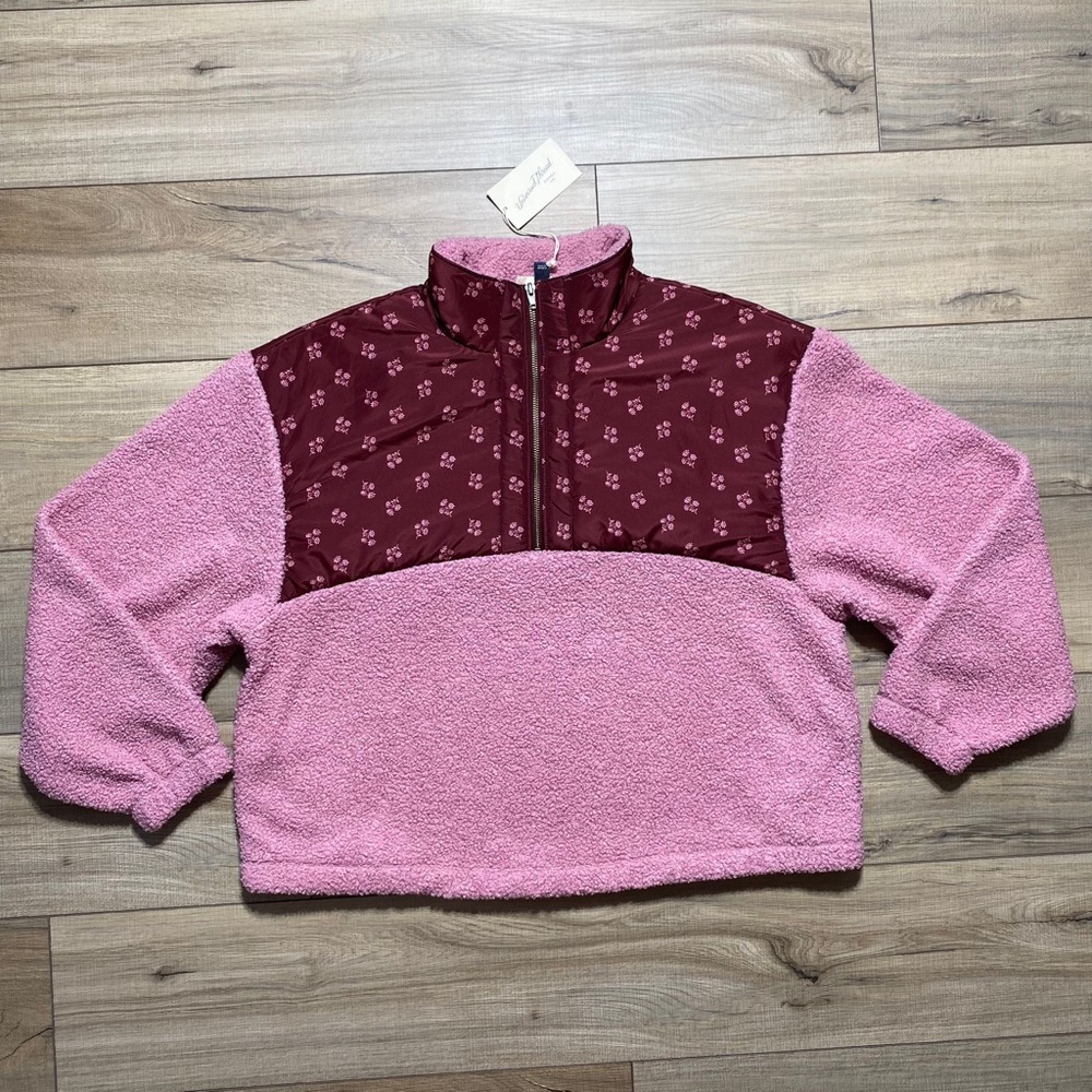 Universal Thread Women's Floral Colorblock 1/2 Zip Sherpa Pullover Size XL Pink - Picture 1 of 11